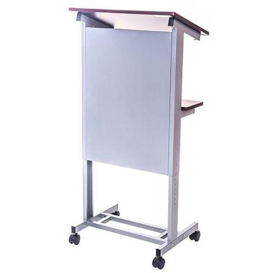 Adjustable Dark Walnut Mobile Lectern with Steel Frame