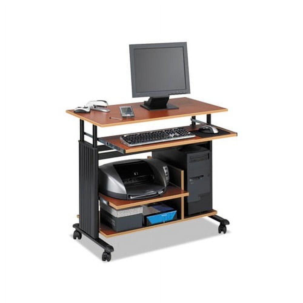 Adjustable Cherry Black Steel Mobile Workstation with Keyboard Tray