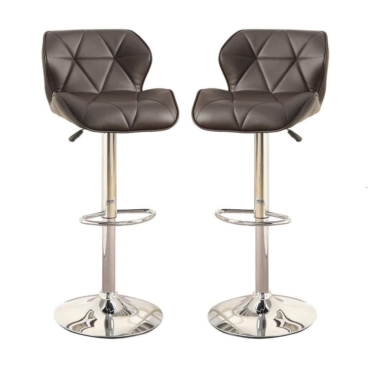 Adjustable Dark Brown Leather and Wood Swivel Barstool