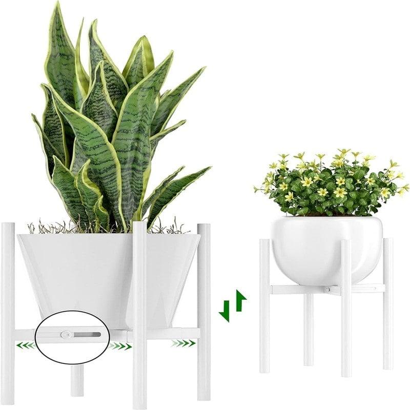 White Adjustable Metal Plant Pot Stand for Indoor and Outdoor Use