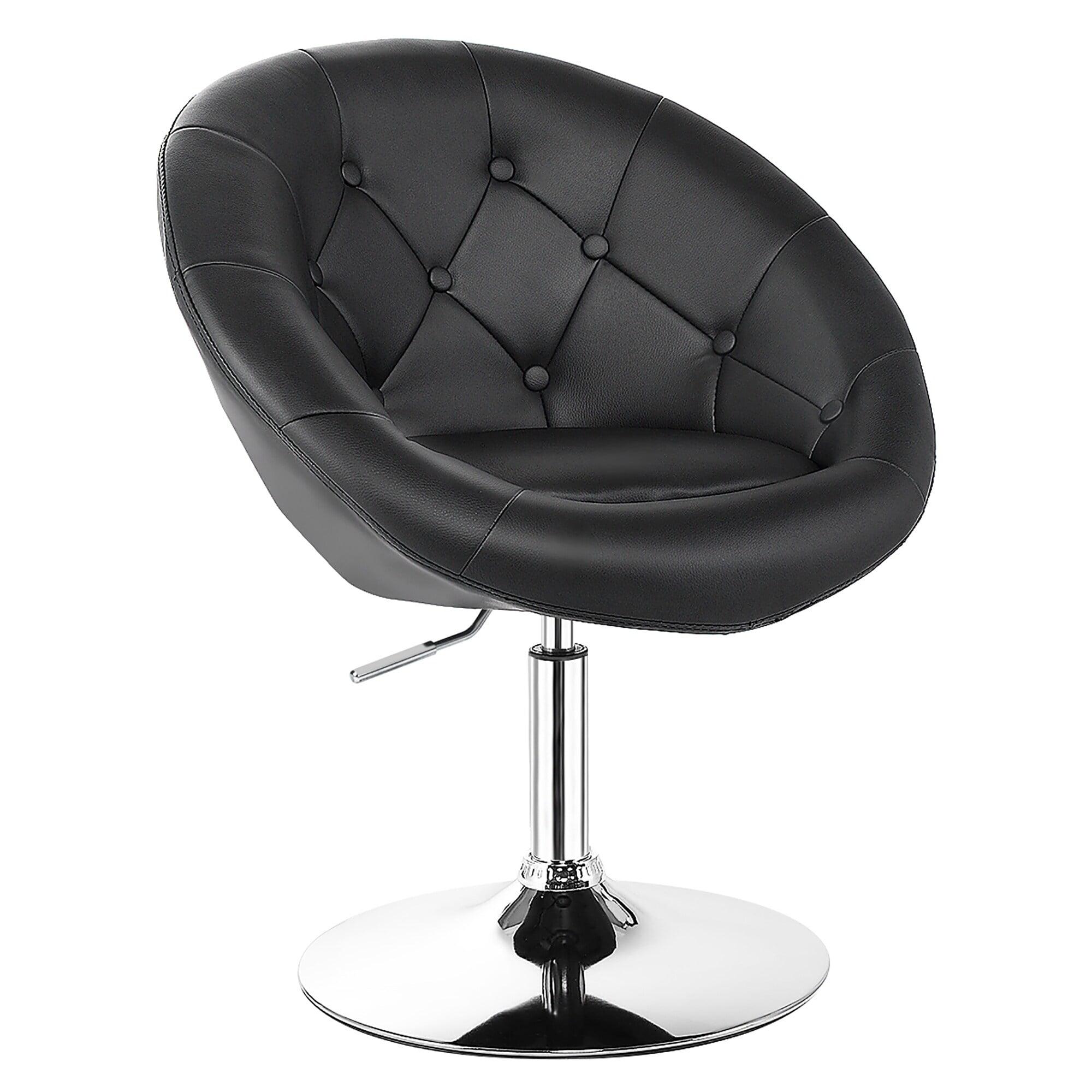 Yaheetech Height Adjustable Swivel Upholstered Round Accent Chair Barrel Chair-Black