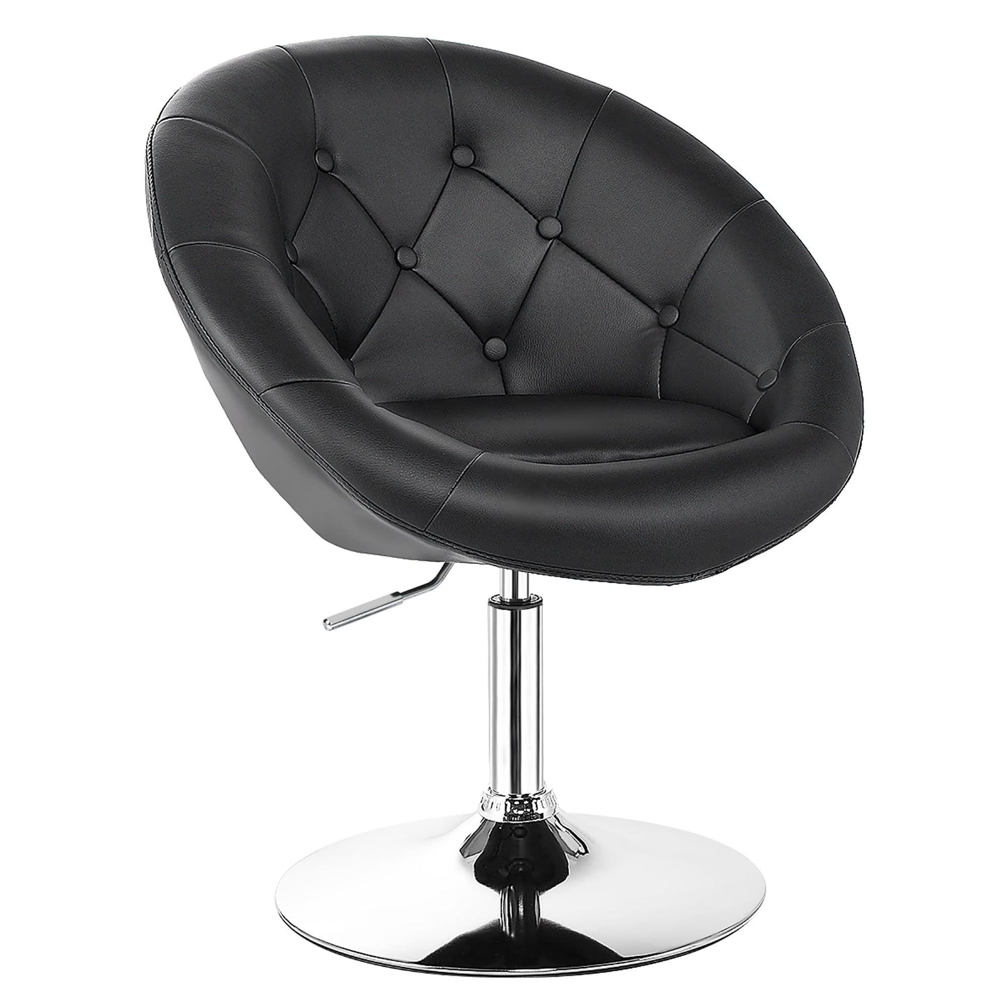 Yaheetech Height Adjustable Swivel Upholstered Round Accent Chair Barrel Chair-Black
