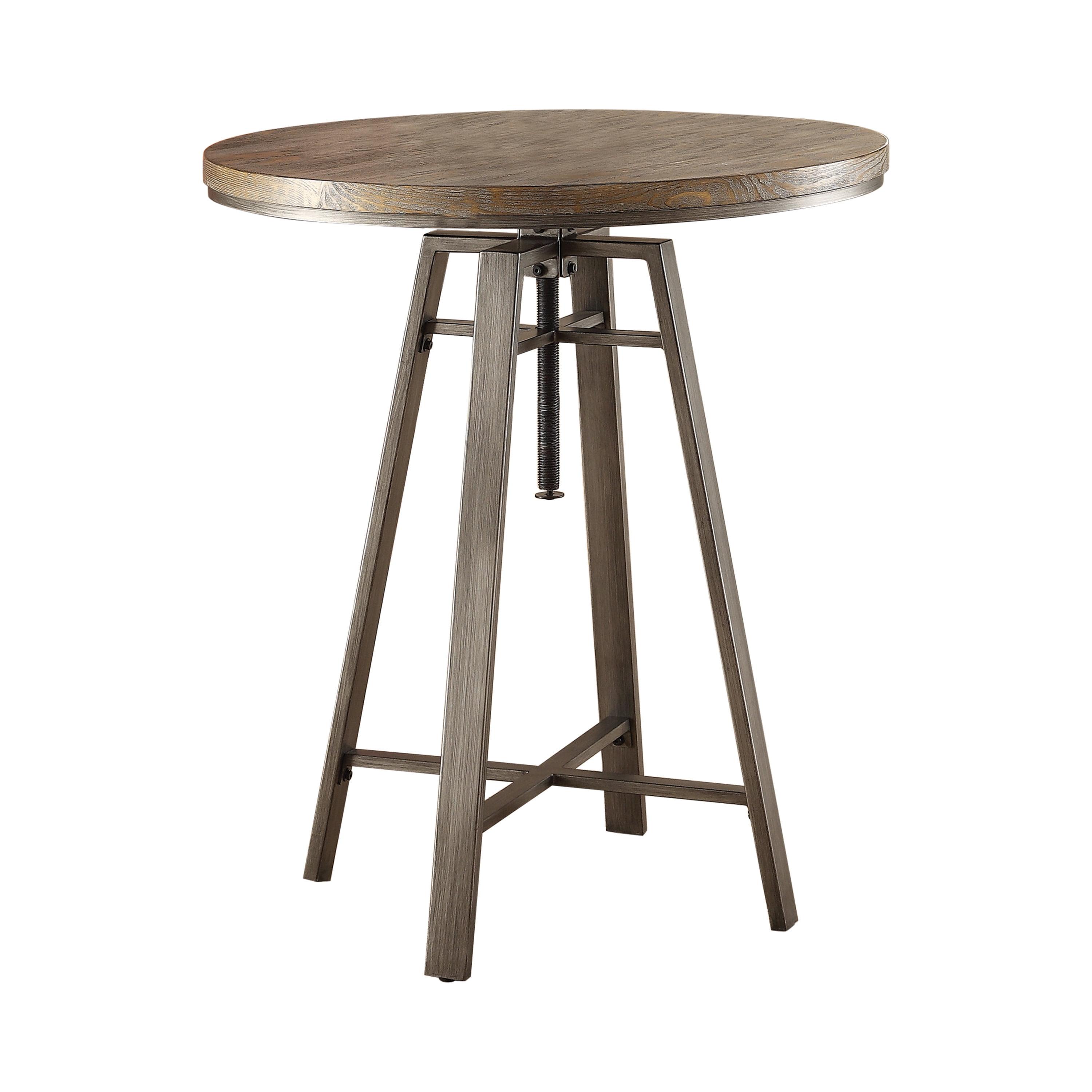 Industrial Round Reclaimed Wood Adjustable Bar Table