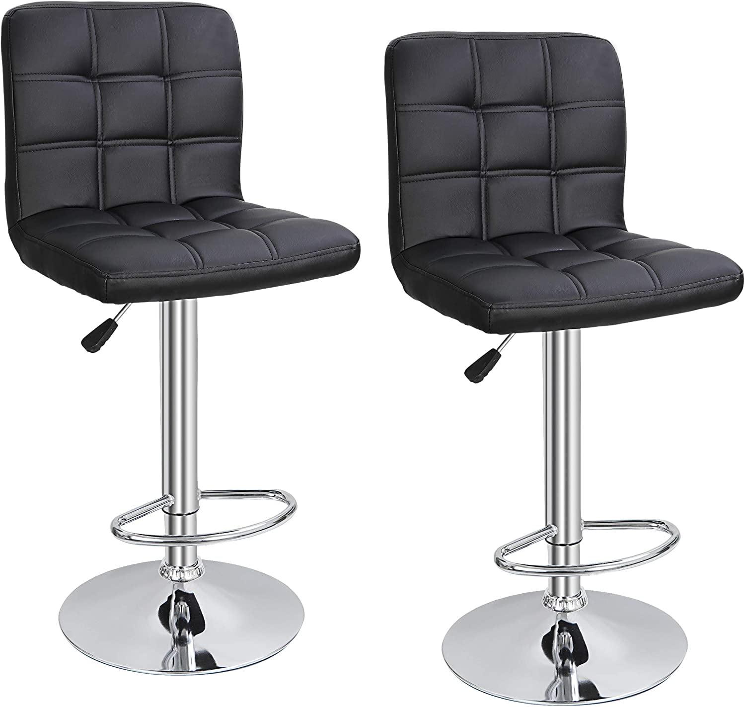 Black Adjustable Swivel Faux Leather Bar Stools with Chrome Base, Set of 2