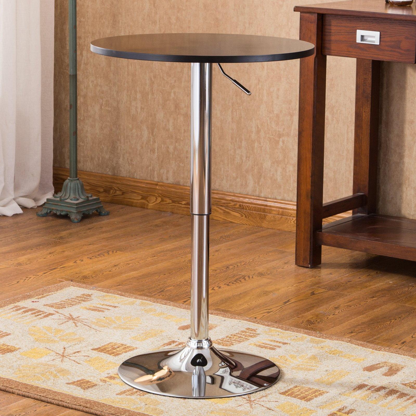 Sleek Contemporary Adjustable Round Wood & Metal Bar Table