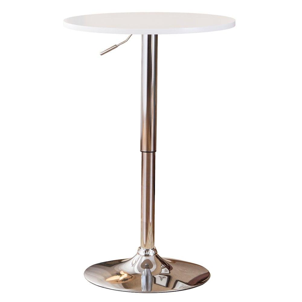 Roundhill Furniture Adjustable Wood and Metal Bar Table in White