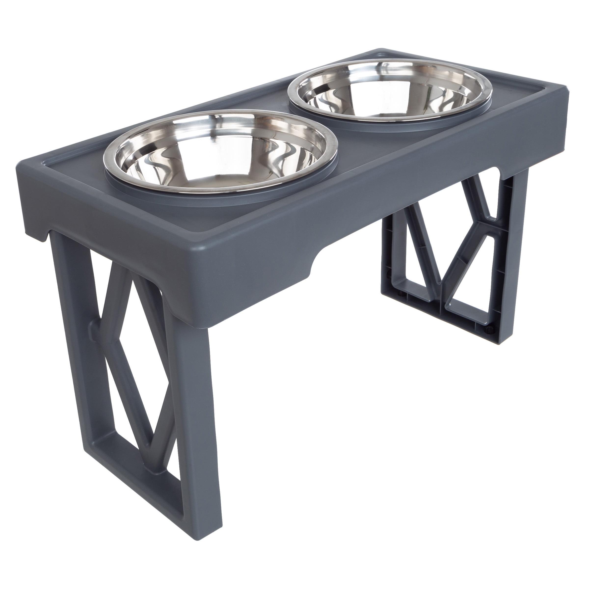 Adjustable Gray Elevated Dog Bowls Stand with Stainless Steel Bowls