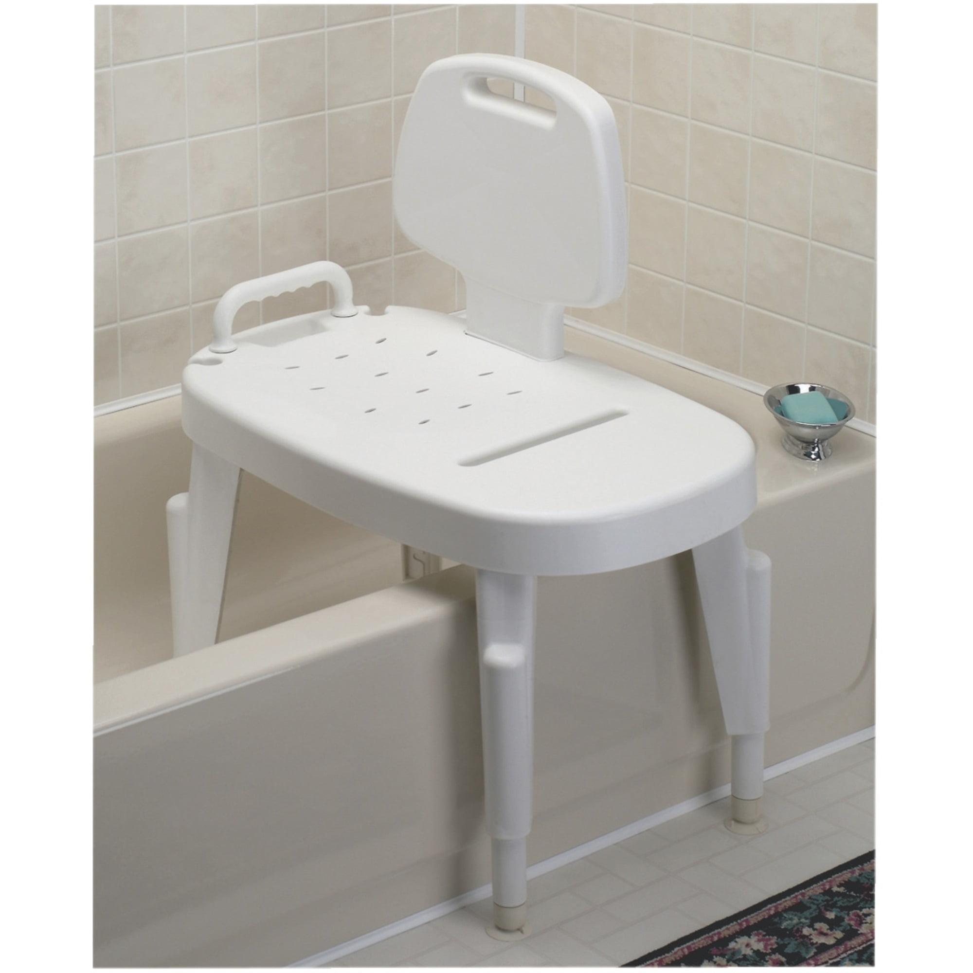 Adjustable White Plastic Bath Transfer Bench with Removable Back