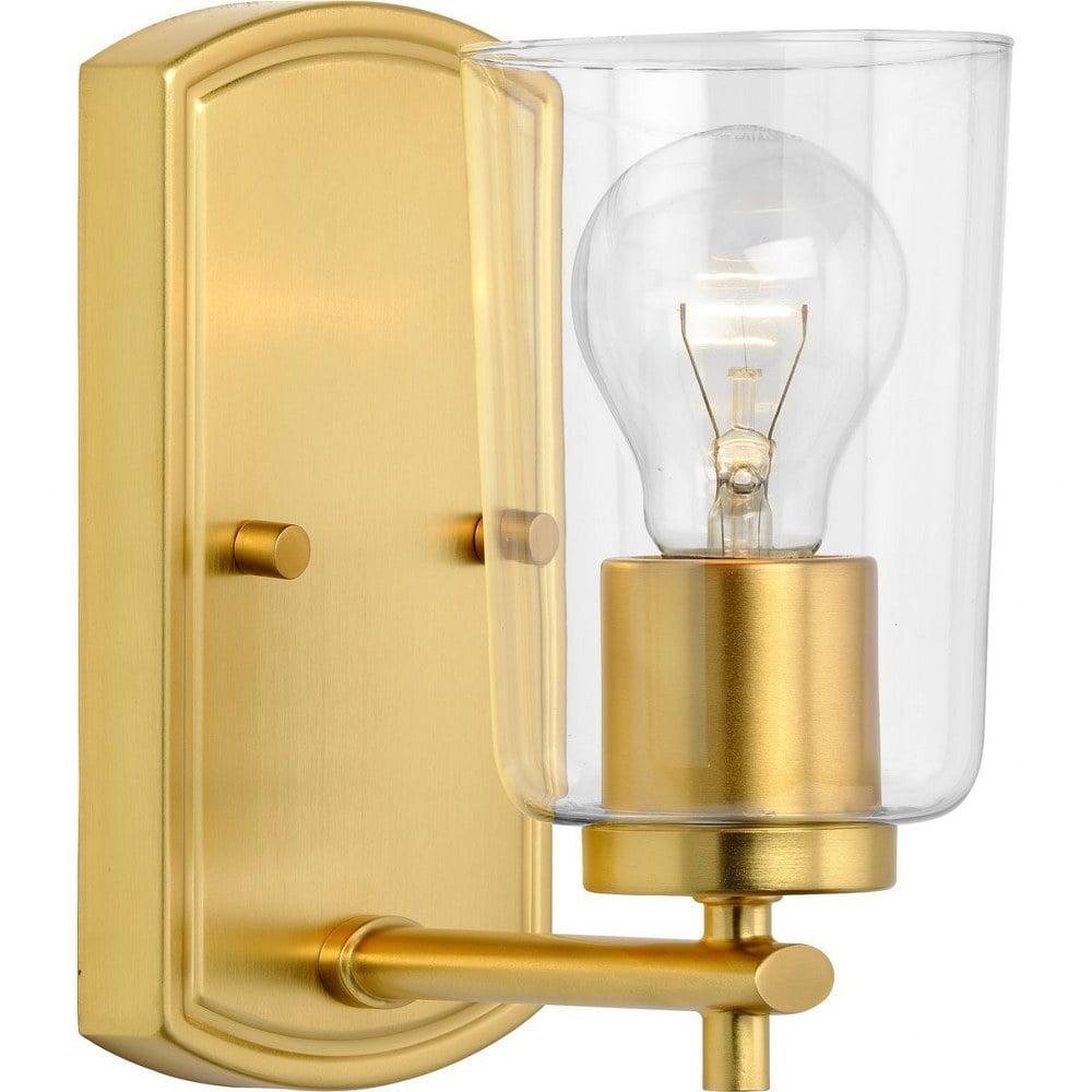 Progress Lighting Adley 1-Light Bath Wall Light, Satin Brass, Clear Glass Shade