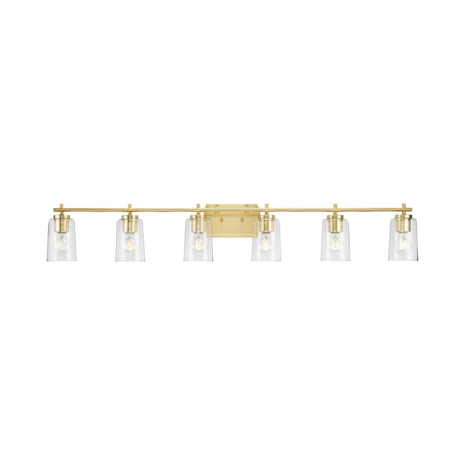 Adley Satin Brass 6-Light Vanity Fixture with Clear Glass Shades