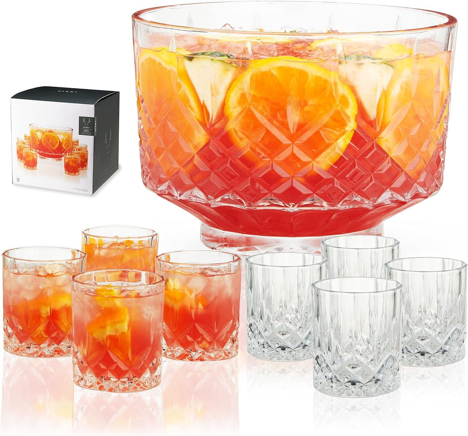 Viski Admiral Crystal Punch Bowl and Tumbler Set