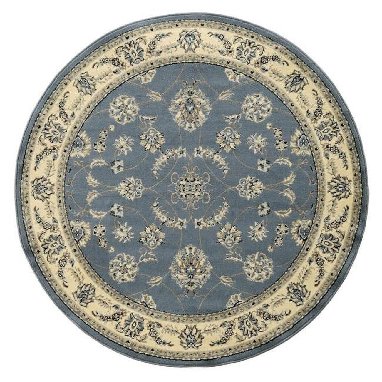 Alba 5'3" Round Grey/Blue Synthetic Traditional Rug