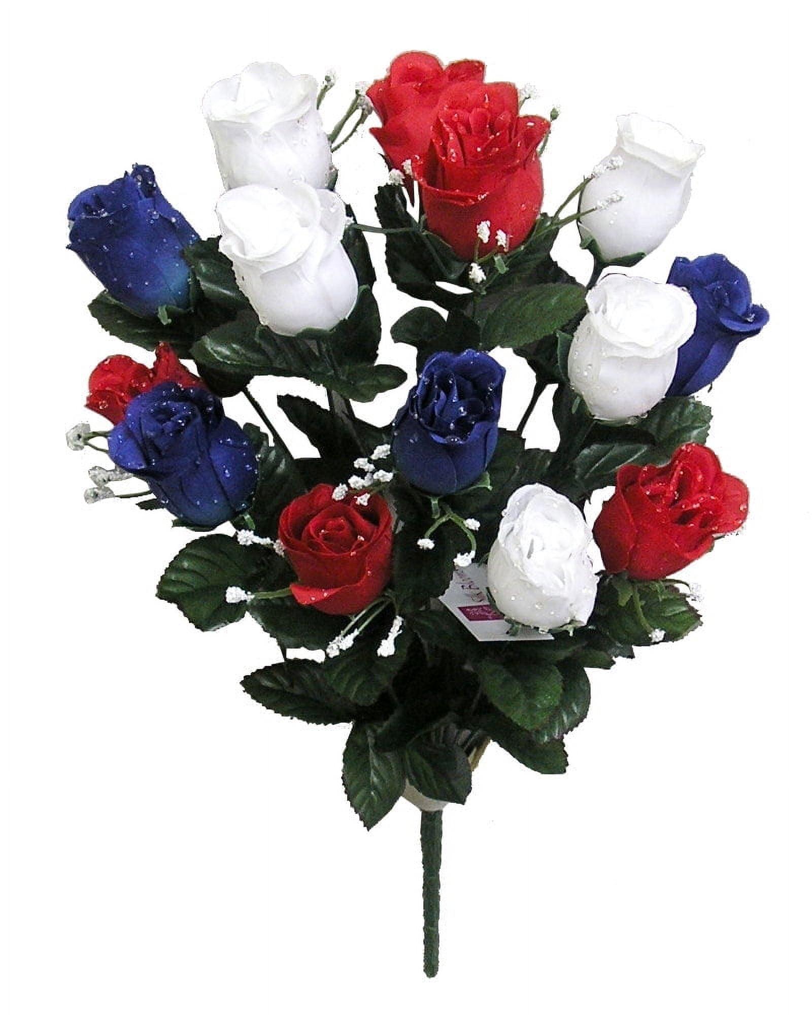 Admired By Nature 14 Stems of Blossoms Rose Flower Bush, Red/White/Blue
