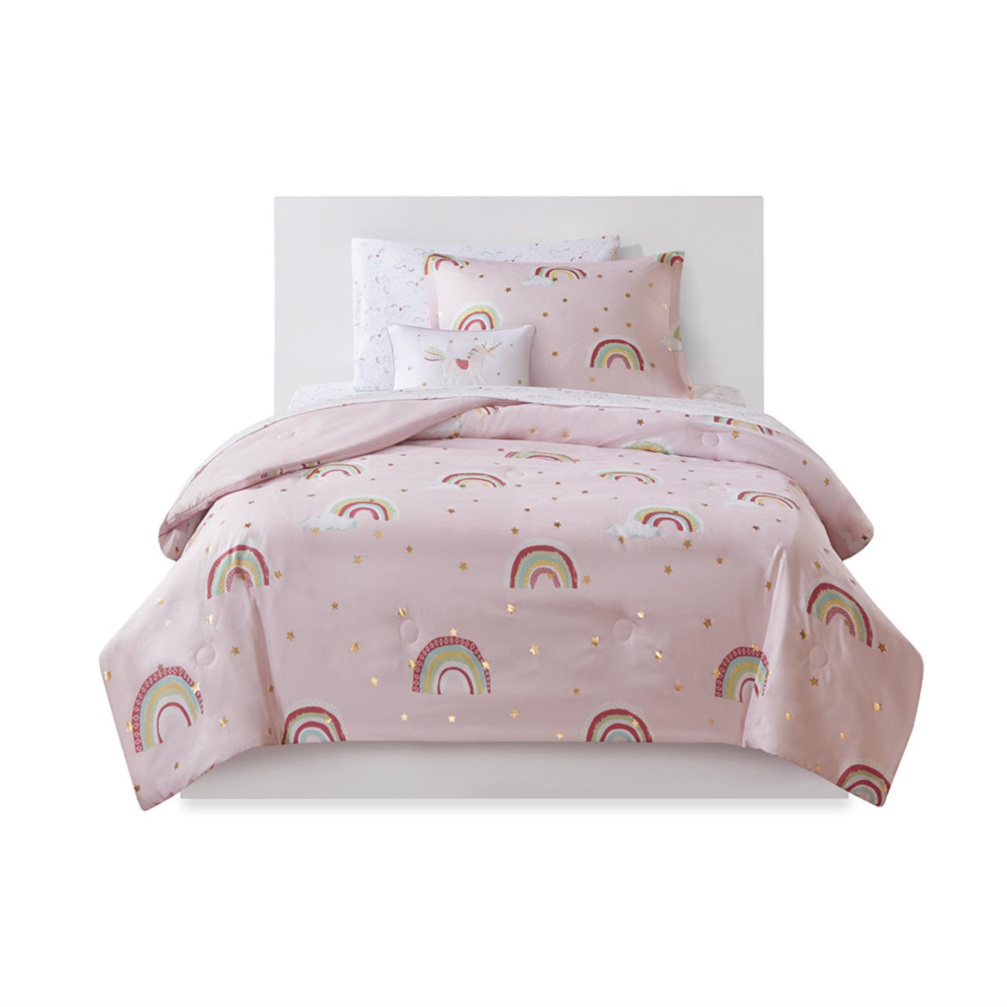 Intelligent Design Kids Alicia Rainbow and Metallic Stars Comforter Set with Bed Sheets