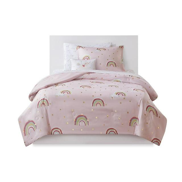 Intelligent Design Kids Alicia Rainbow and Metallic Stars Comforter Set with Bed Sheets