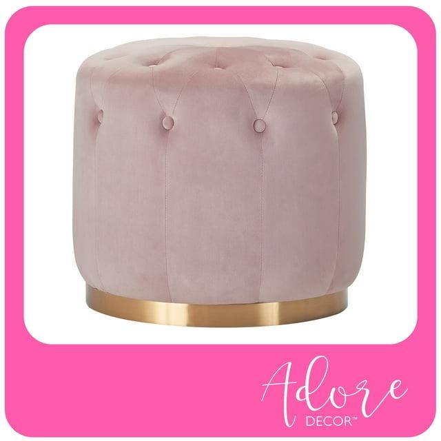 Adore Decor Adele Modern Tufted Velvet Ottoman in Pink