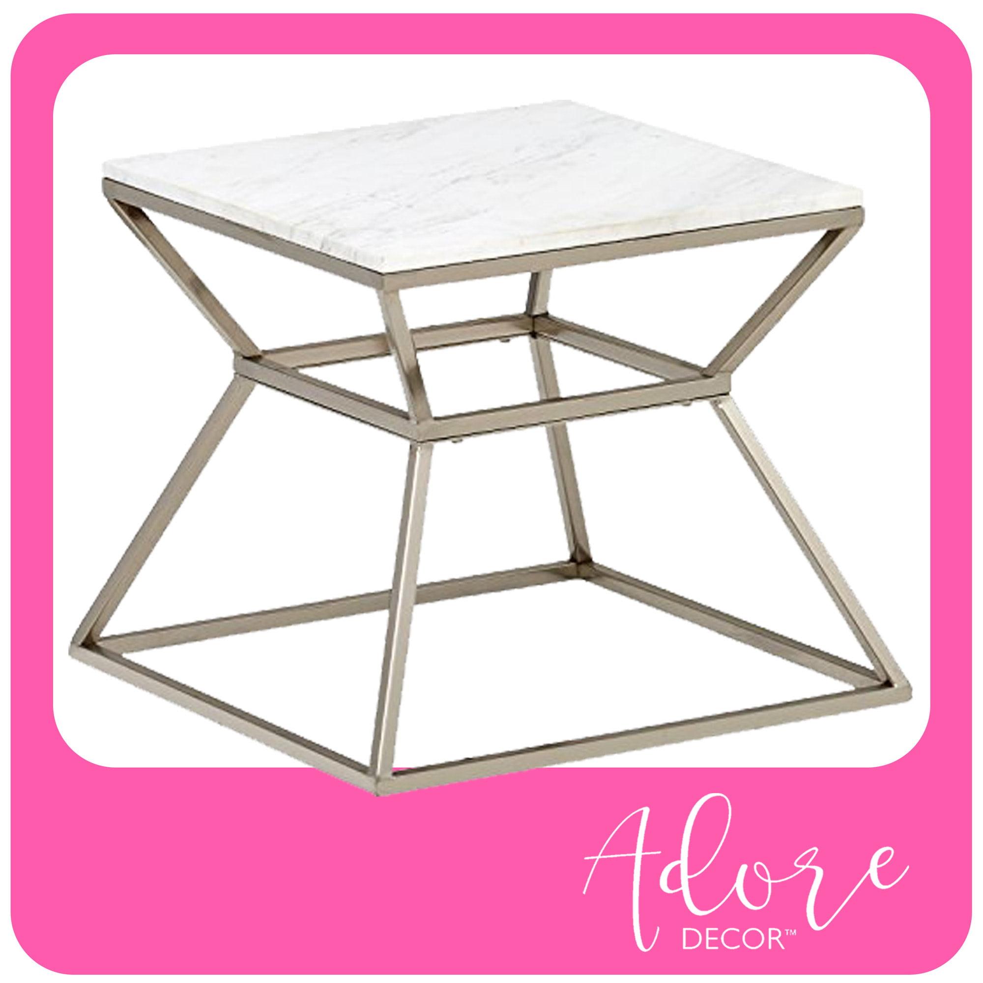 Art Deco Inspired Silver and White Marble Square Side Table