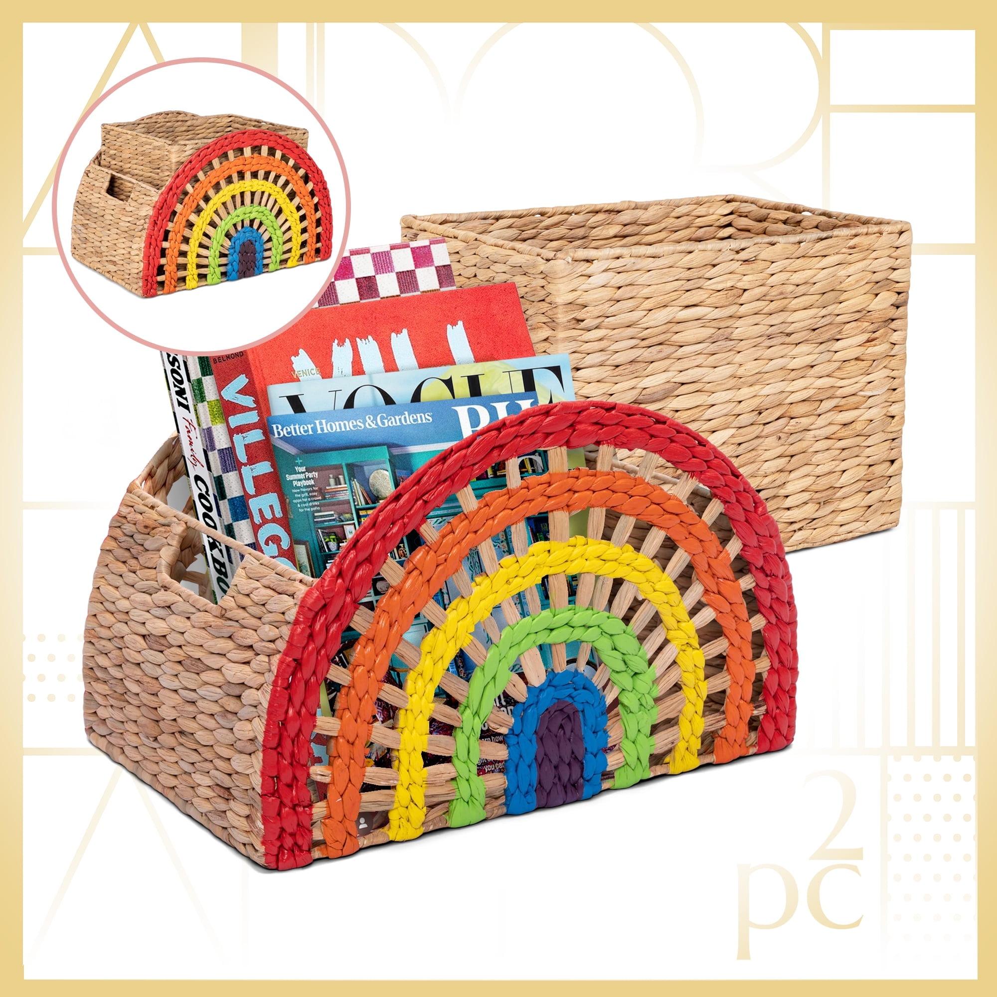 Adore Decor Dorothy Rainbow Wicker Basket (2 Pieces), Large and Medium Size Storage, Handwoven Water Hyacinth