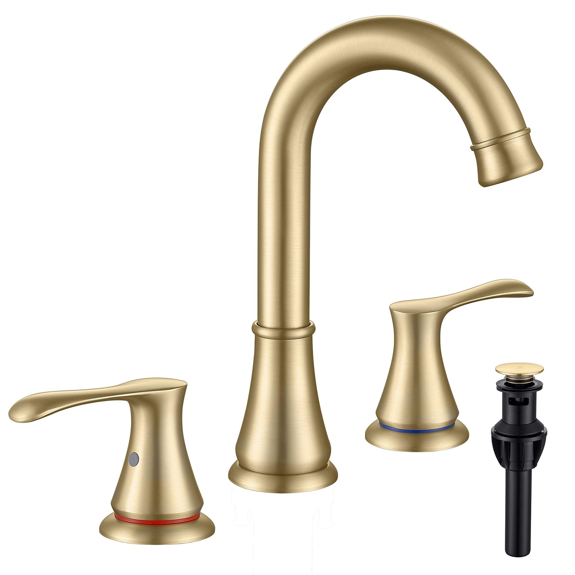 Brushed Gold 8-Inch Brass Widespread Bathroom Faucet with Pop-Up Drain