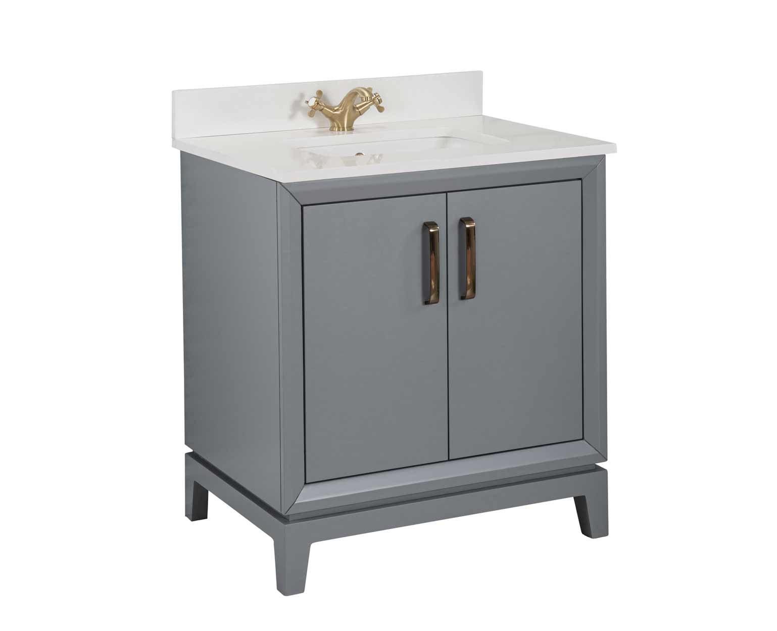 Adorn Vanity Fabia Collection Dark Gray 30 inch Bathroom Vanity with Quartz Countertop and Undermount Ceramic Sink