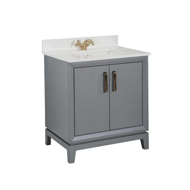Adorn Vanity Fabia 30'' Free-standing Single Bathroom Vanity with Quartz Vanity Top & Mirror