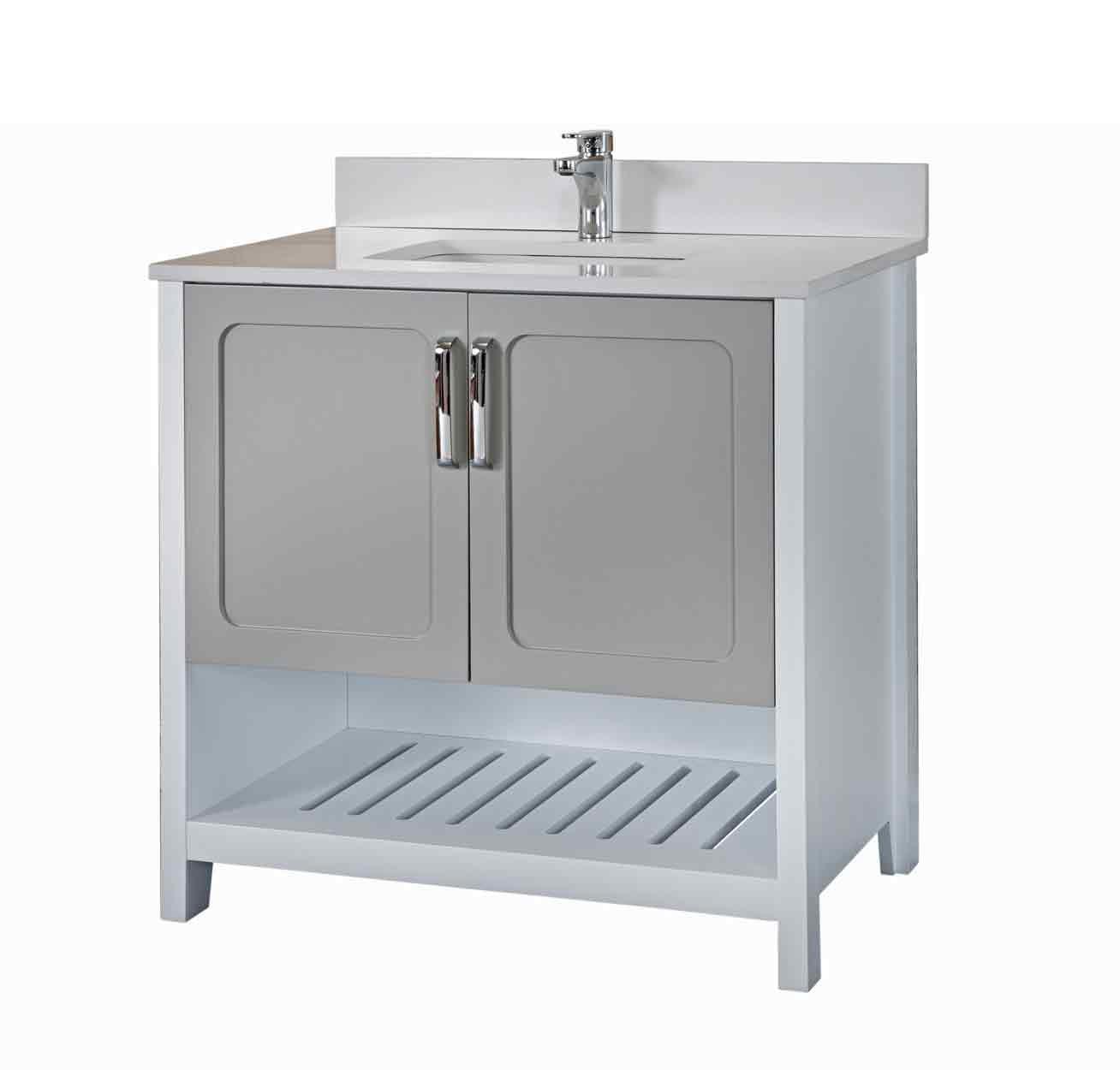 Gray 36" Bathroom Vanity with Quartz Countertop and Ceramic Sink