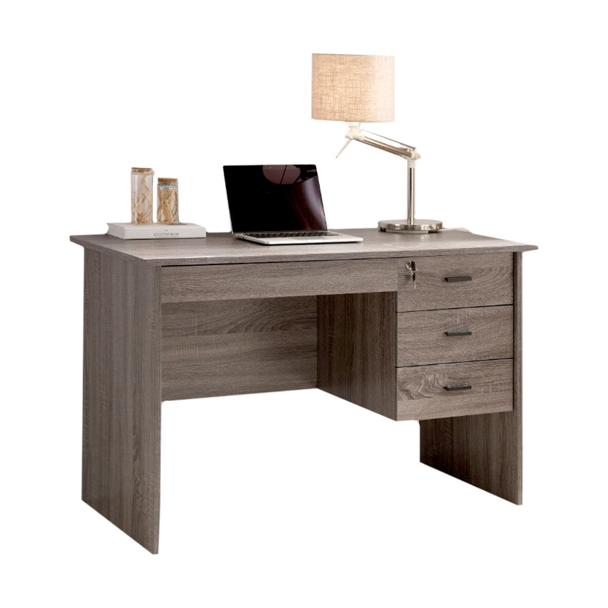 Elegant Gray Wood Office Desk with Locking Drawers