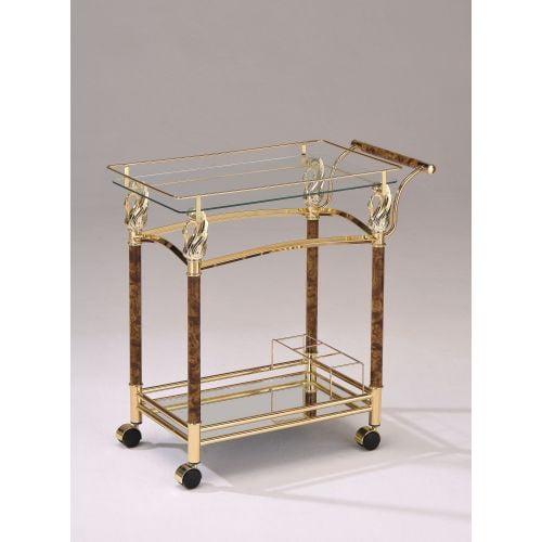 Helmut 31" Gold Plated and Clear Glass Bar Cart with Storage