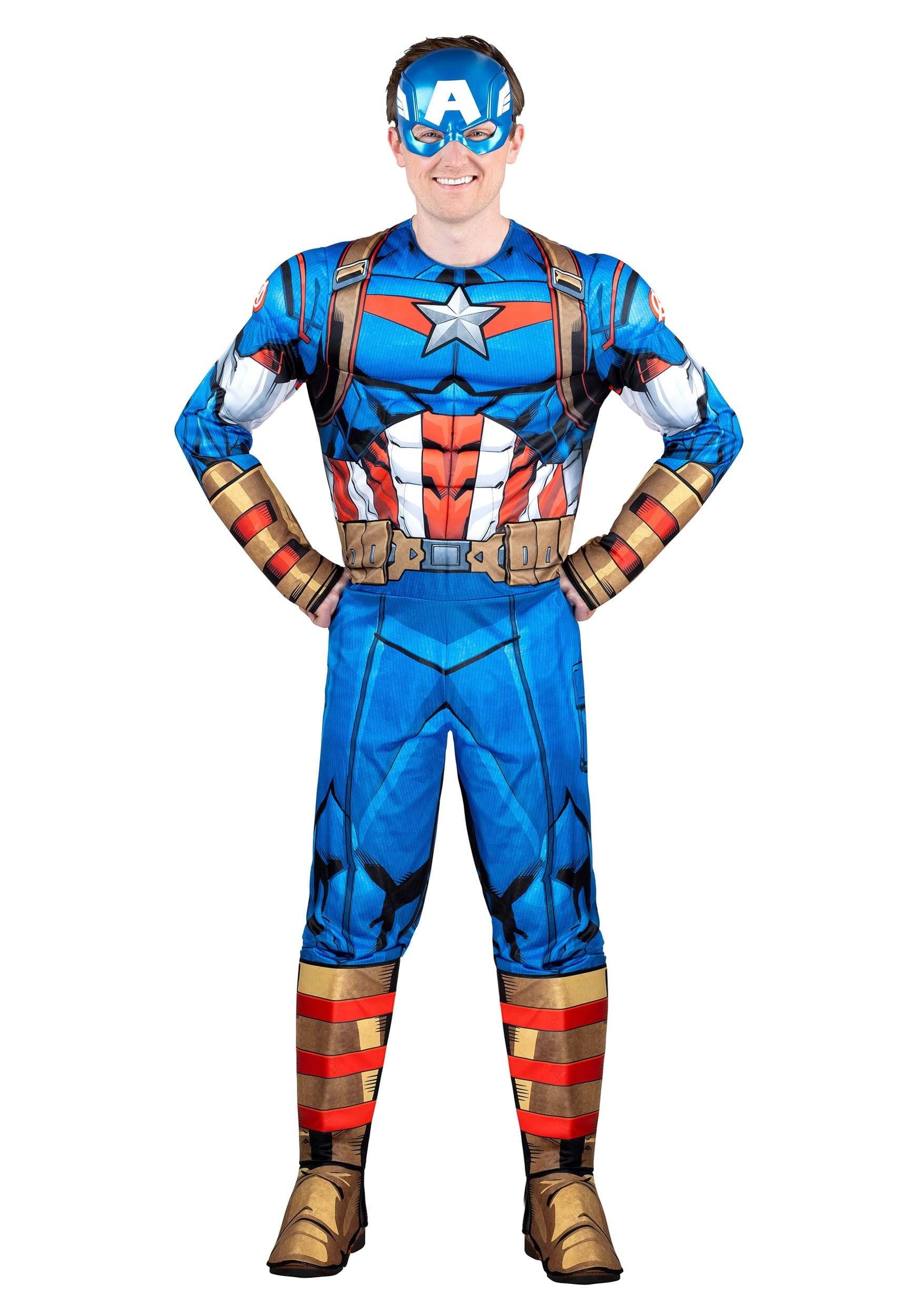 2XL Captain America Blue Red Polyester Adult Costume