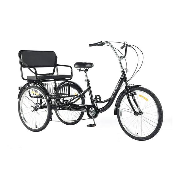 Adult Tricycle 7 Speed, 24 Inch 3 Wheel Bikes Extended Rear wheelbase Tricycle Wheel Bike w/Rear Basket for Women/Children Seniors Maximum Load 550lbs