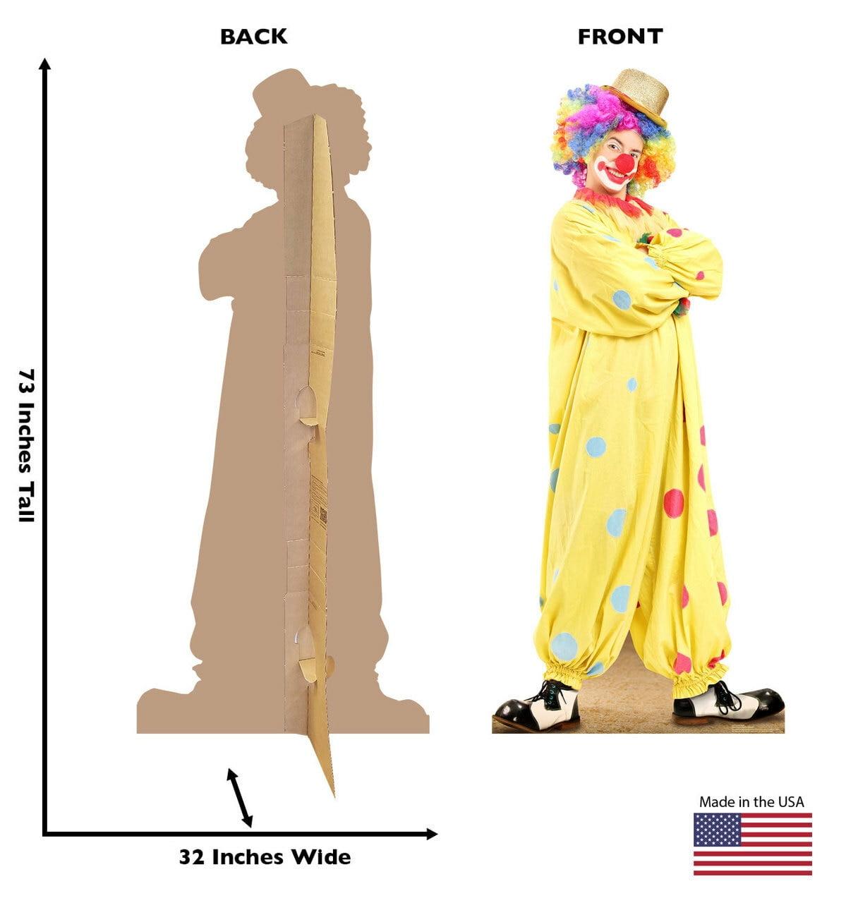 Life-Size Circus Clown 73" Yellow Polka Dot Cardboard Cutout