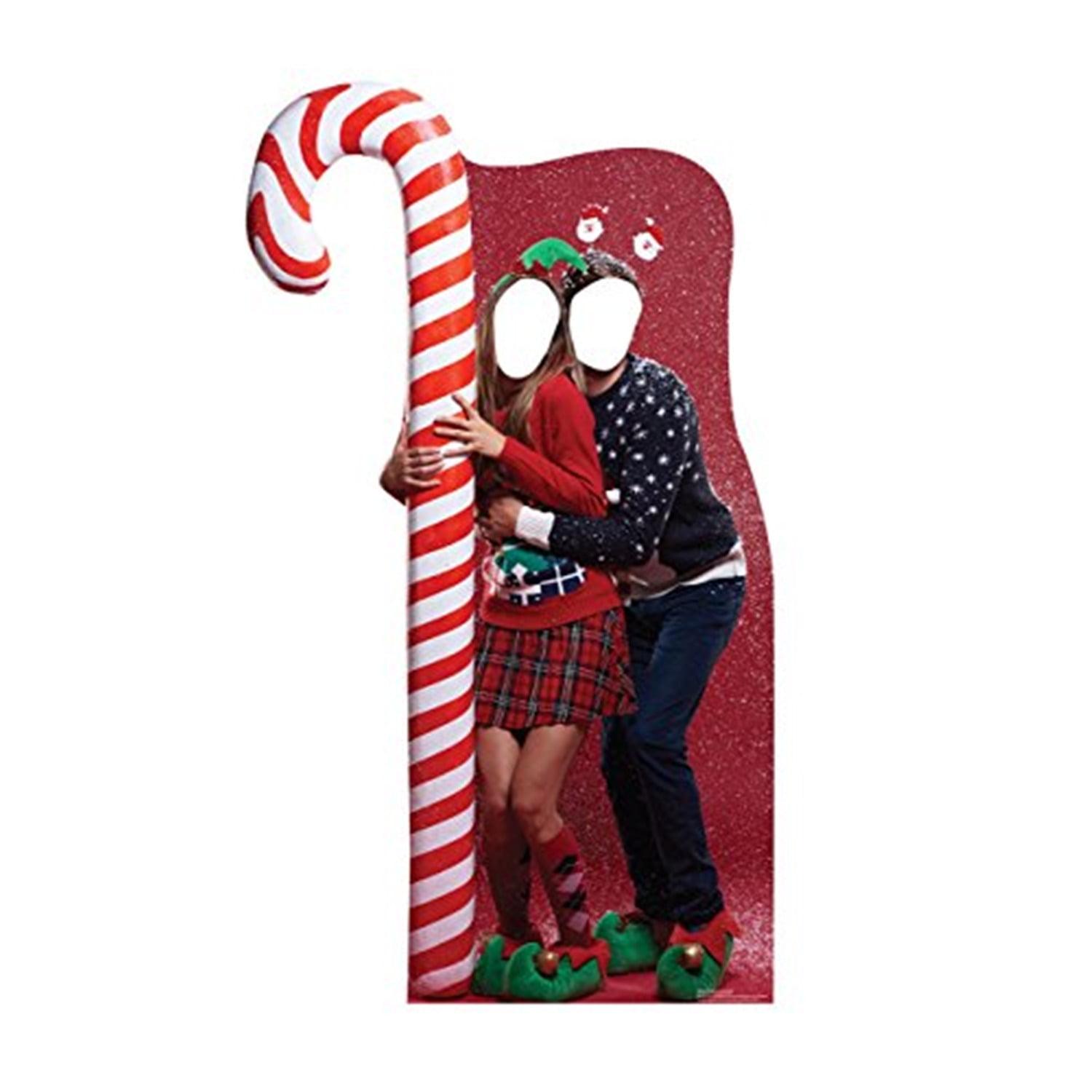 Life-Size Ugly Christmas Sweater Cardboard Stand-In with Candy Cane