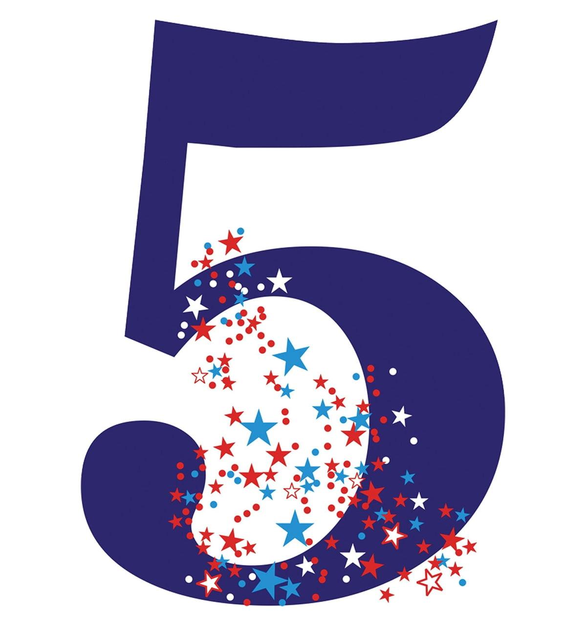 Patriotic Blue Number 5 Cardboard Stand-Up with Stars