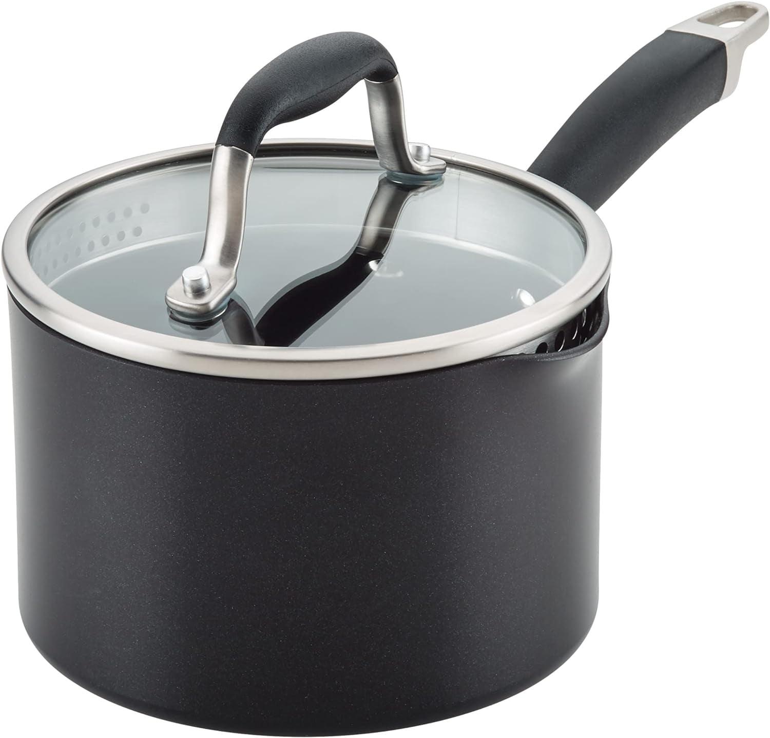 Anolon Advanced Home Hard Anodized Nonstick Saucepan With Straining Lid, 2 Quart