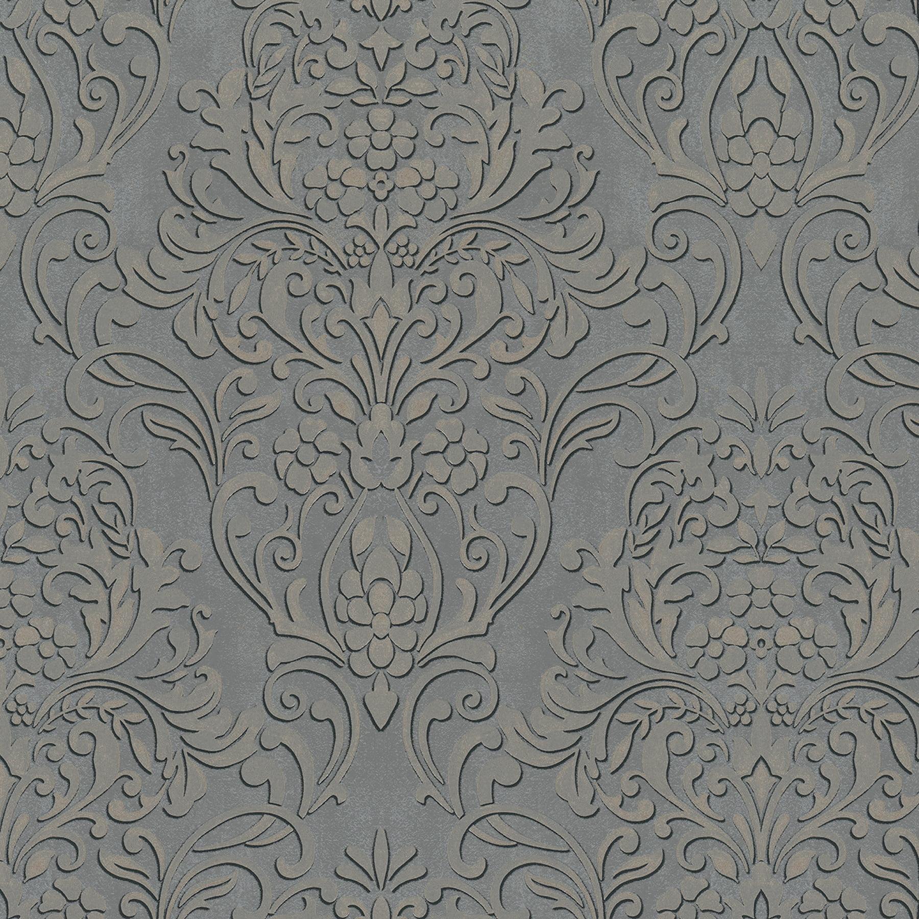Advantage Anders Pewter Damask Wallpaper