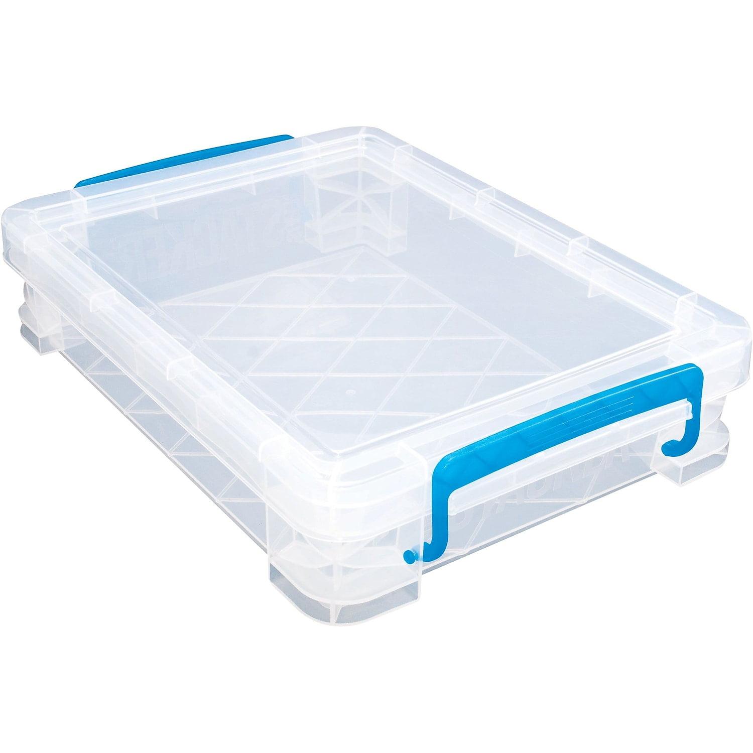 Clear Heavy-Duty Plastic Document Storage Box with Blue Handles