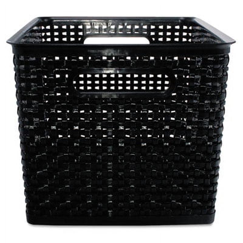 Large Black Plastic Stackable Weave Storage Bins, Set of 2