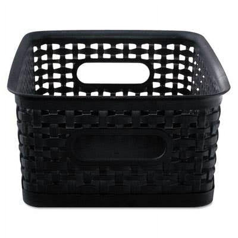 Black Stackable Plastic Weave Storage Bins, Set of 3