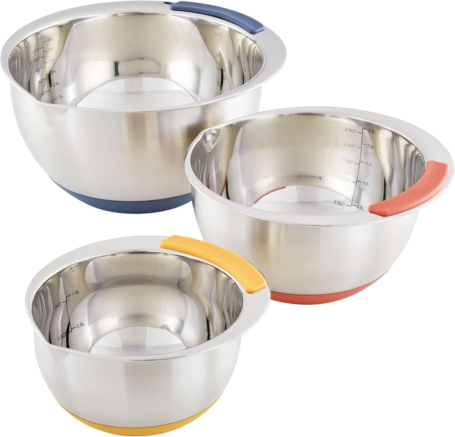 Stainless Steel 3-Piece Nesting Mixing Bowl Set with Color Handles