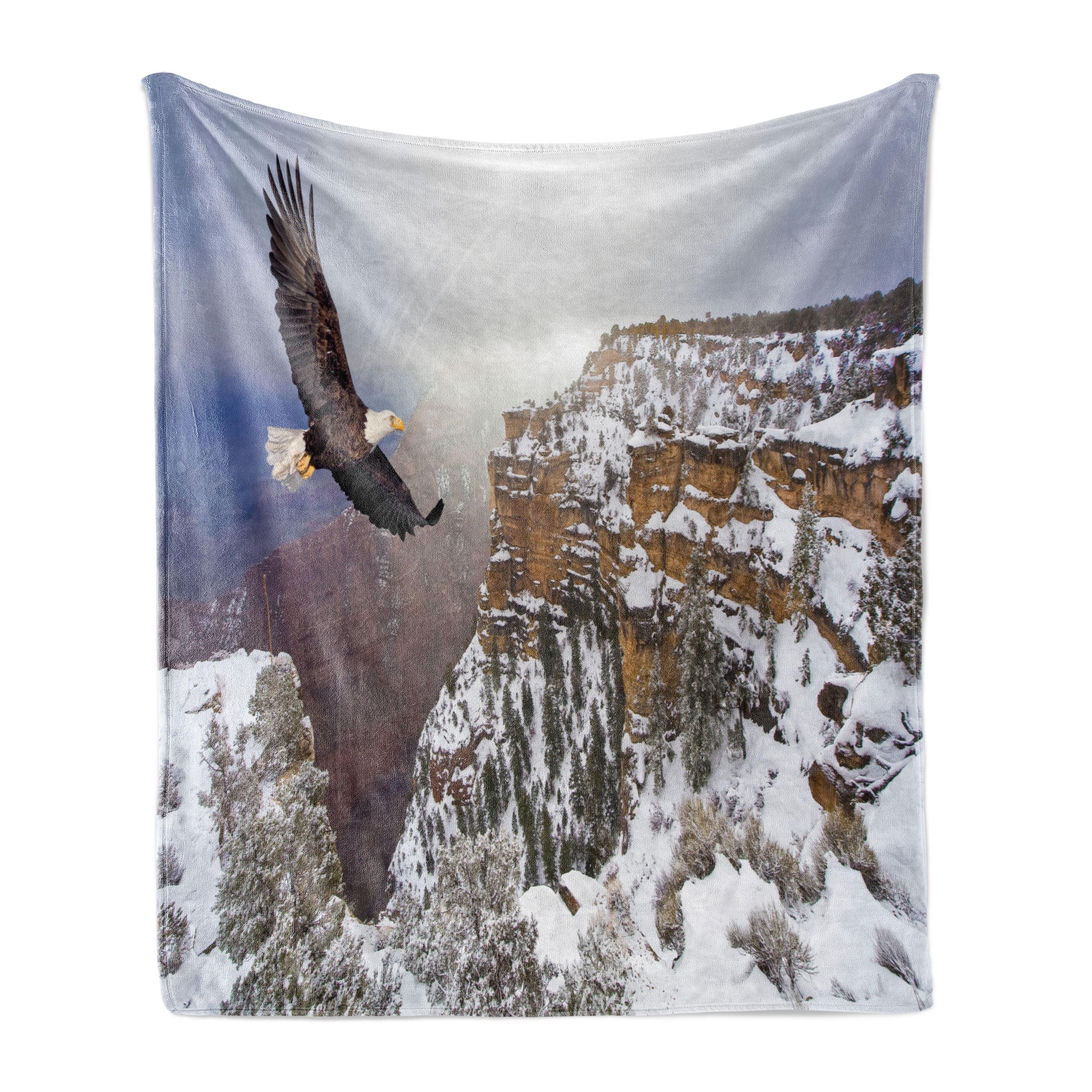 American Bald Eagle Landscape Fleece Throw Blanket, 60" x 80", White and Brown