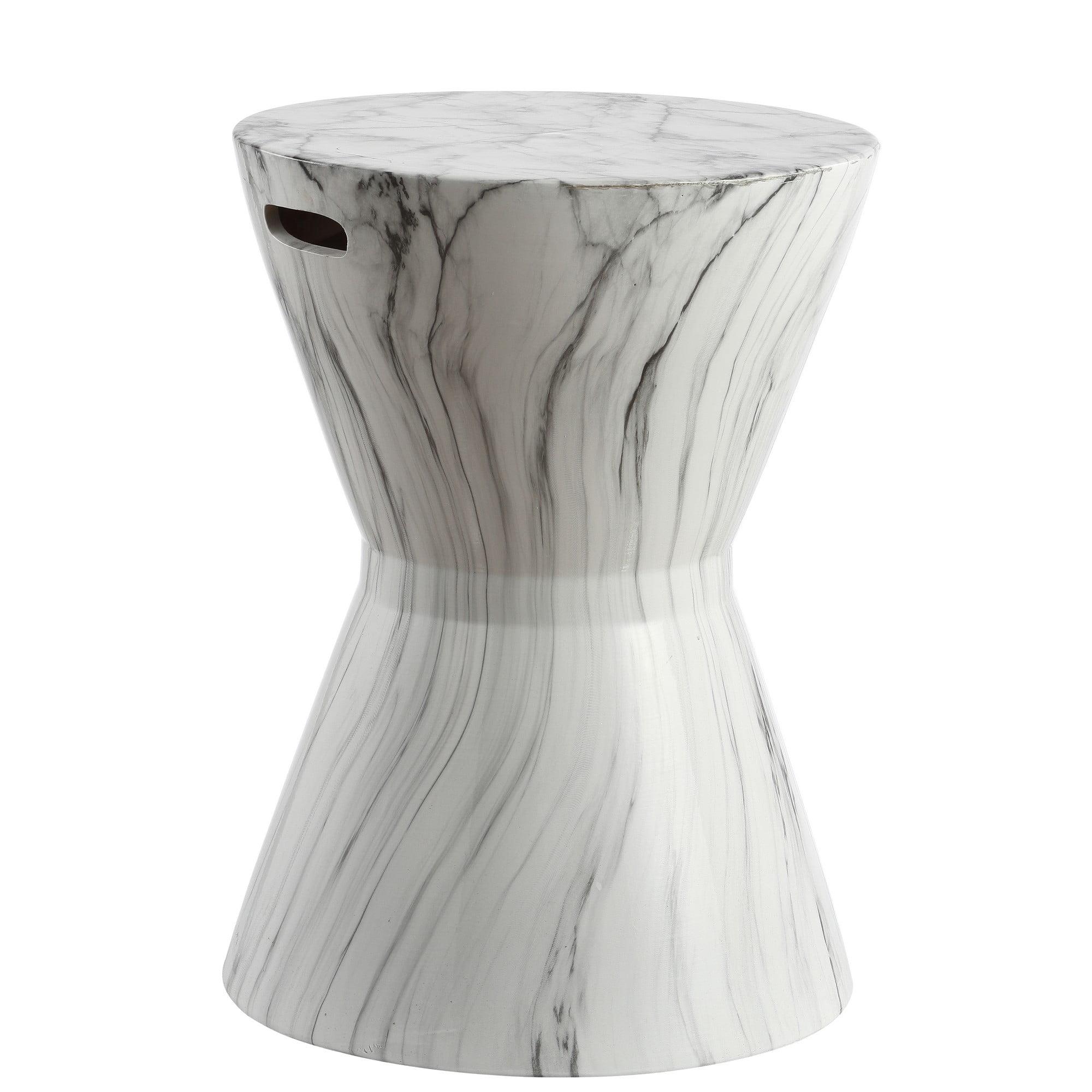 JONATHAN Y African Drum 17.3" White Marble Finish Ceramic Garden Stool