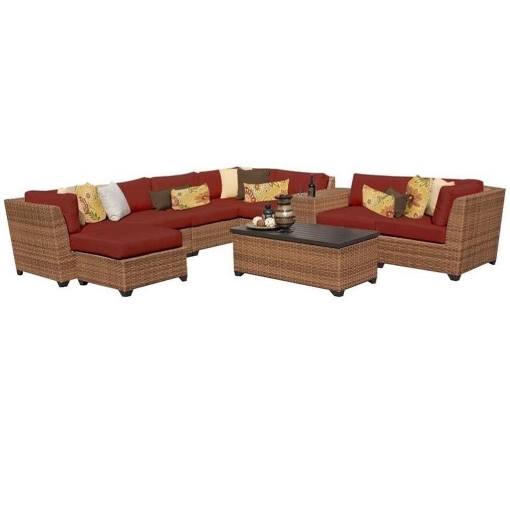 Afuera Living 10 Piece Caramel Wicker Outdoor Sofa Set with Terracotta Cushions