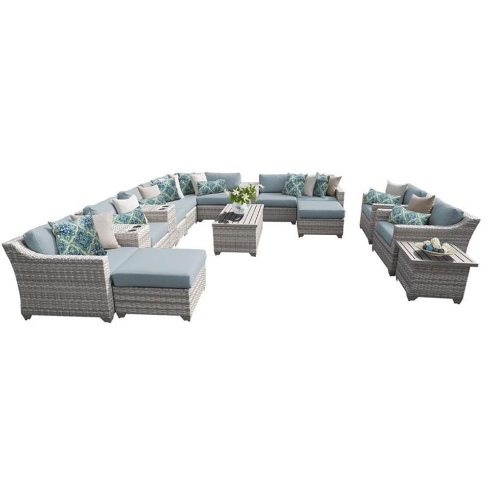 Spa Blue and Vanilla Créme 17-Piece Outdoor Wicker Patio Set