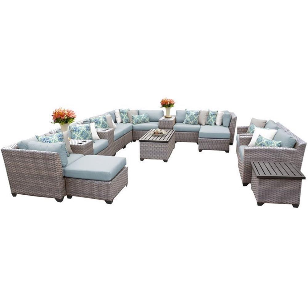 Spa Blue and Grey Stone 17-Piece Outdoor Wicker Patio Set