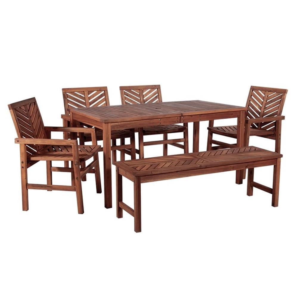 Dark Brown Acacia Wood Chevron 6-Piece Outdoor Dining Set