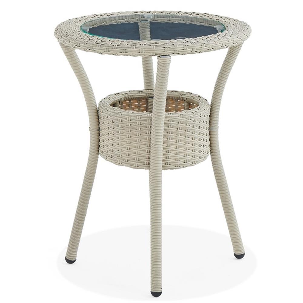 Afuera Living All-Weather Wicker Outdoor Glass Top Table with Storage in Beige