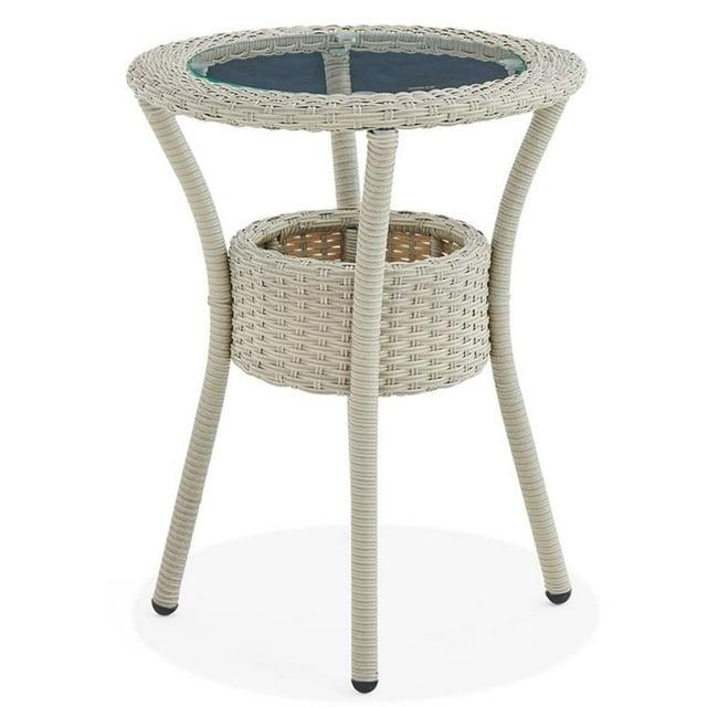 Afuera Living All-Weather Wicker Outdoor Glass Top Table with Storage in Beige