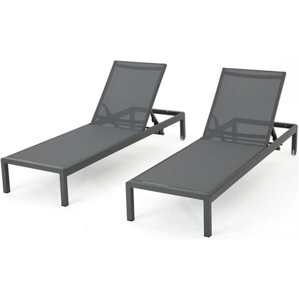 Crested Bay Outdoor Grey Aluminum Chaise Lounge with Dark Grey Mesh Seat