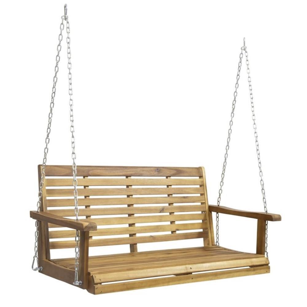 GDF Studio Viola Outdoor Acacia Wood Porch Swing, Teak