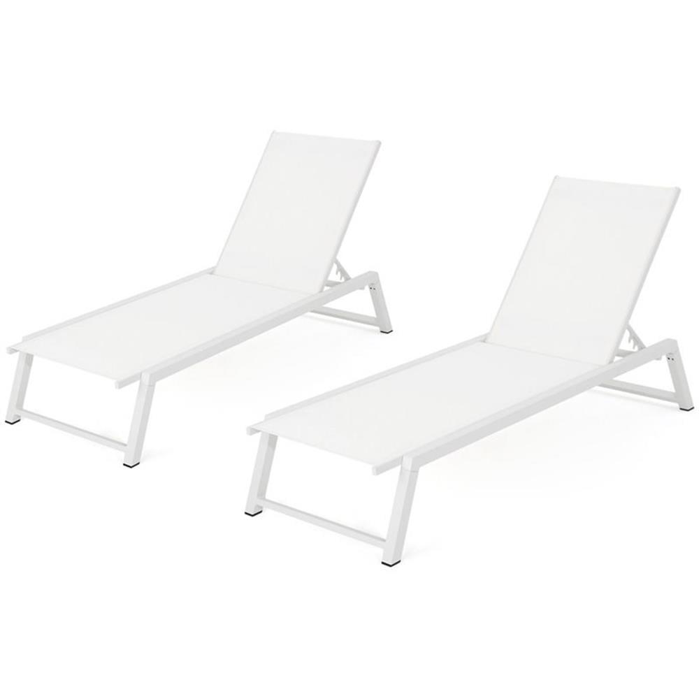 Mesa Outdoor White Mesh Chaise Lounge with Aluminum Frame, Set of 2, White